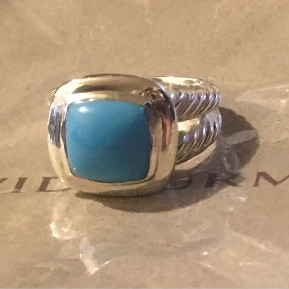 David Yurman 11mm Turquoise & Silver Ring Sz 8